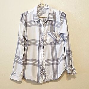 Rails Size S White Gray Striped Plaid Long Sleeve Button Down Shirt